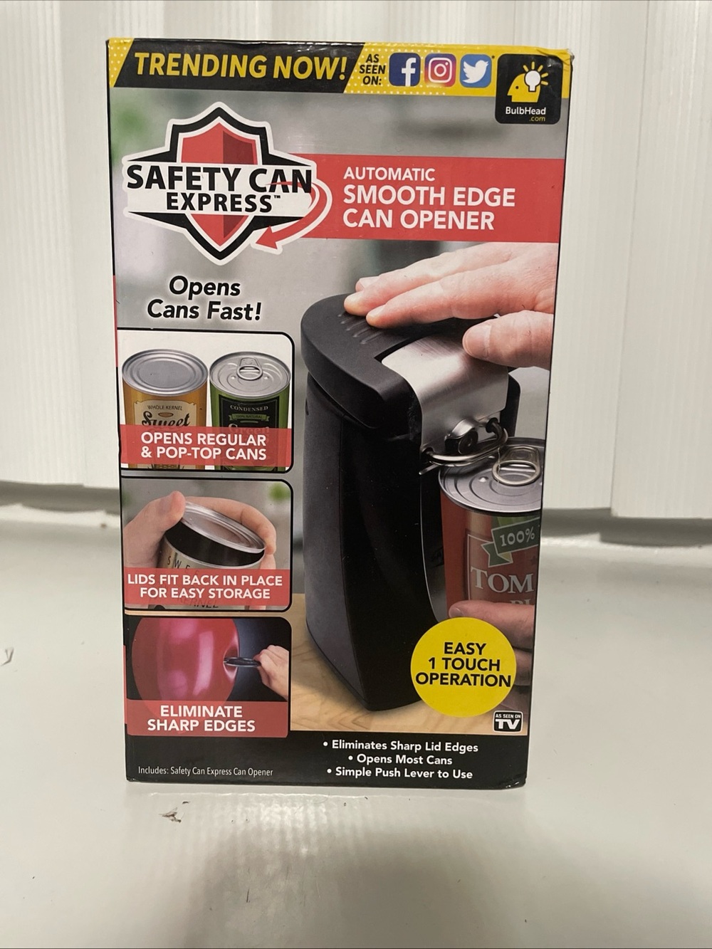 Brand New Bulbhead Safety Can Express Auto Smooth Edge Can Opener Black/Silver